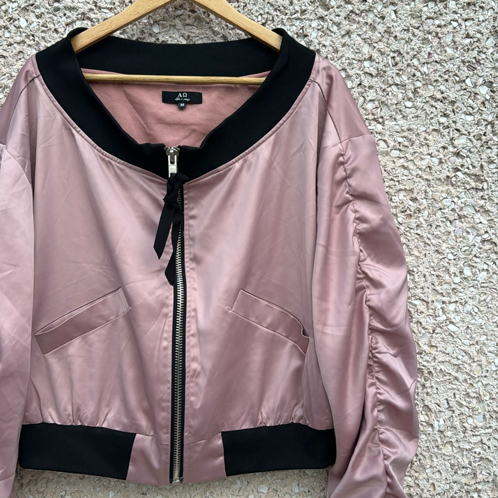 Dusty Rose Pink Satin Bomber Jacket